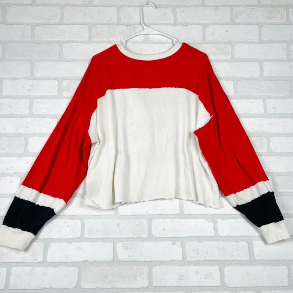 47 Brand Kansas City Chiefs Cropped Long Sleeve Colorblock Shirt Red White XL - Picture 8 of 16